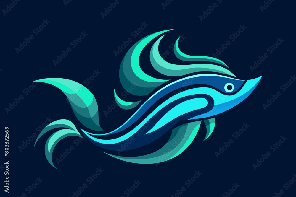 An abstract marine creature logo with flowing lines and bioluminescent accents An abstract marine creature logo with flowing lines and bioluminescent accents