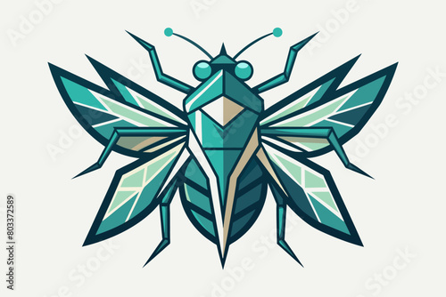An abstract insect logo with a complex network of wings and exoskeleton