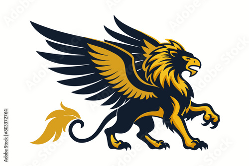 mythological abstract griffin logo with a combination of bird and lion elements