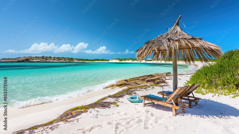 Chair and Umbrella on Beach by Ocean Chair and Umbrella on Beach by Ocean