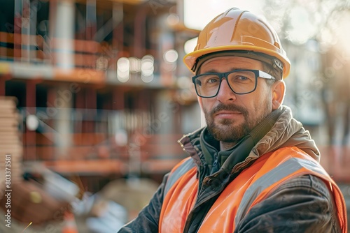 Portrait of male construction worker at construction site © Aliaksandr Siamko