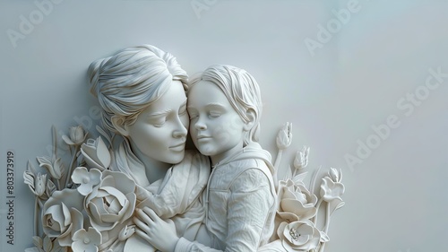 Showcase the love between a mother and child with a 3D model of them sharing a hug.