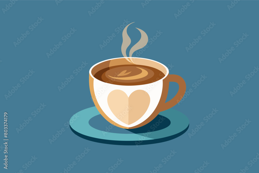 flat vector illustration of a steaming cup of coffee with a heart-shaped latte art. flat vector illustration of a steaming cup of coffee with a heart-shaped latte art.