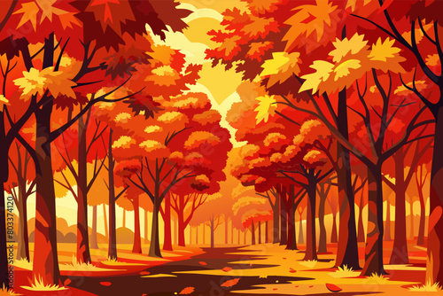 grove of maple trees with leaves ablaze in shades of red, orange, and yellow, creating a stunning display of autumn colors
