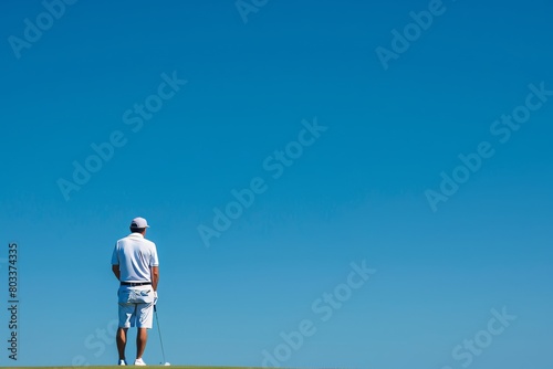 Rear view of man playing golf against clear blue sky © Aliaksandr Siamko