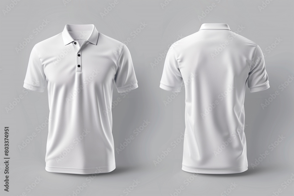 white polo tshirt template mockup with front and back view, Isolated on gray background white polo tshirt template mockup with front and back view, Isolated on gray background