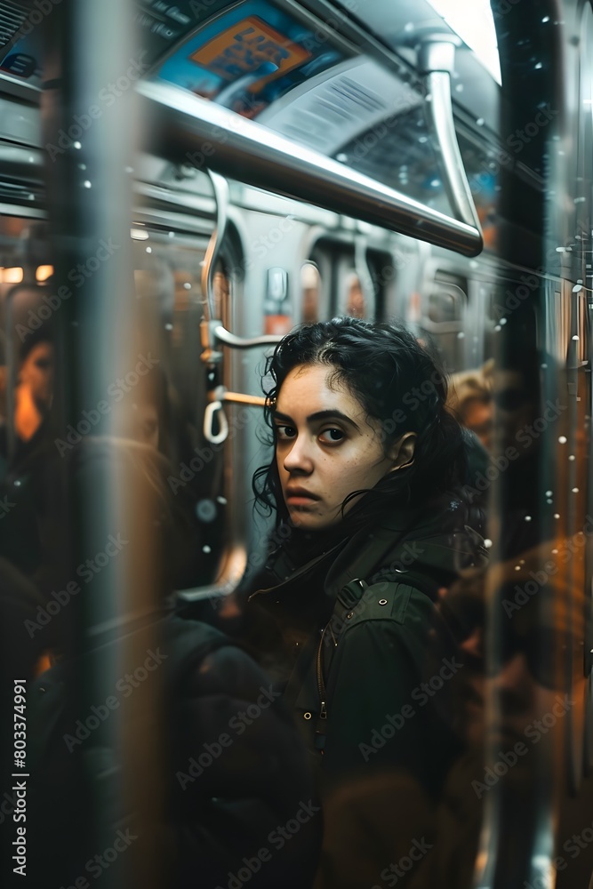 Nervous Escape Commuters Anxious Quest for Solitude in a Crowded Subway Nervous Escape Commuters Anxious Quest for Solitude in a Crowded Subway