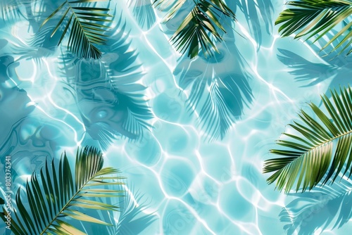 Pool With Floating Palm Leaves