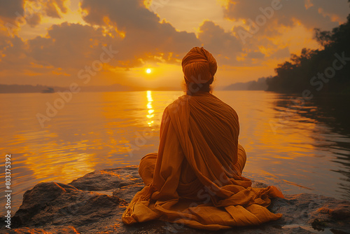 Guru's Serenity: A tranquil scene capturing the serene countenance of the Guru on Guru Purnima, immersed in deep meditation and contemplation, embodying profound peace, tranquility © Наталья Евтехова