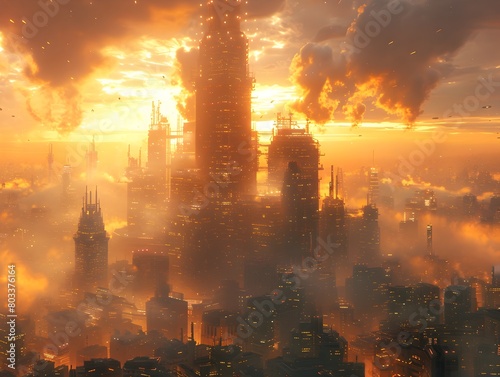 Megacity at Magic Hour with Product Placement in Yellow Dust Setting