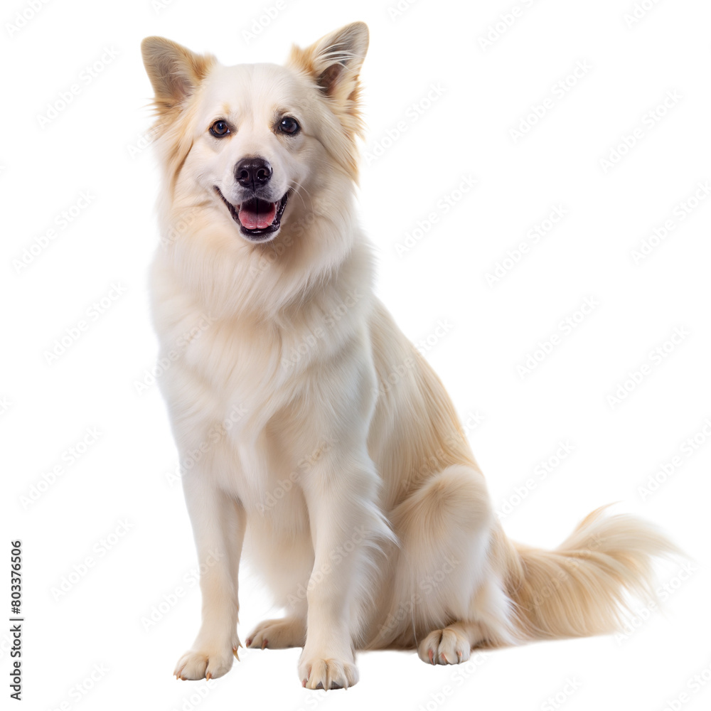 Smiling Cream-Colored Dog Sitting Calmly Against a Transparent Background