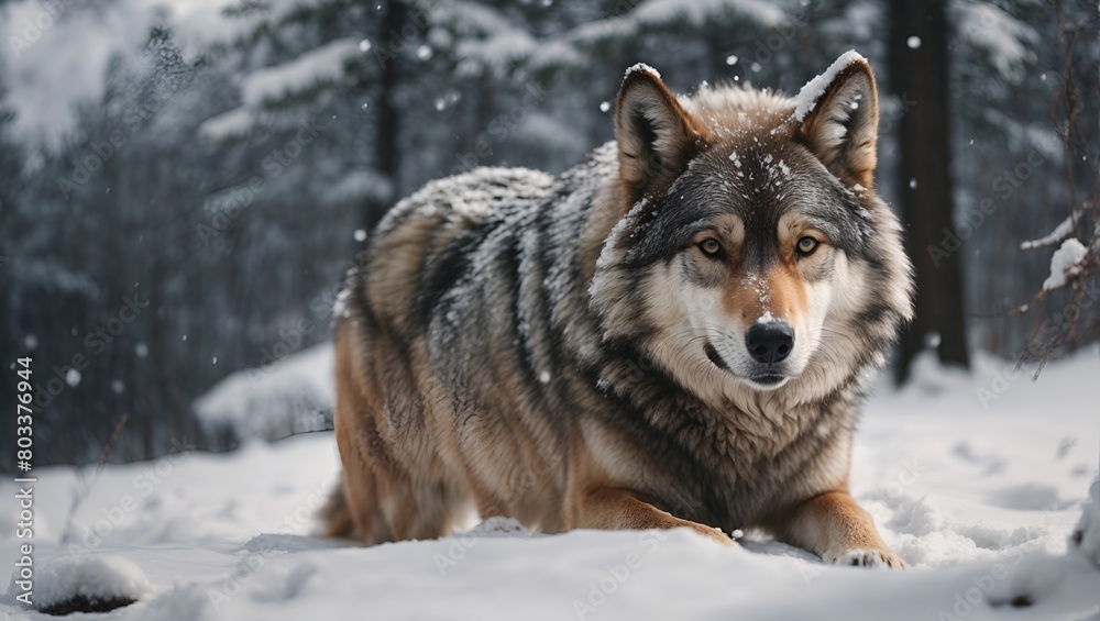 wolf in snow HD 8K wallpaper Stock Photographic Image