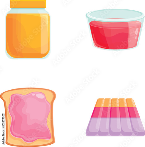Jelly icons set cartoon vector. Colorful gummy and jelly candy. Sweet food, dessert