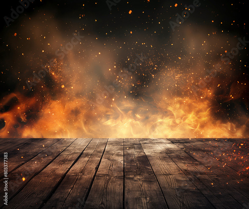 Fire and wood floor background