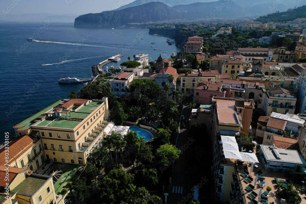 Obraz premium aerial view of Sorrento coastline in summer, Italian holiday resort South west Italy 