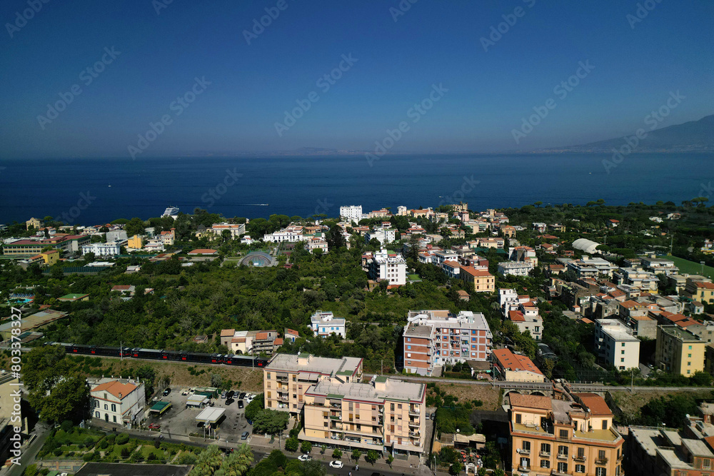 aerial view of Sorrento coastline overlooking the Bay of Naples. Italy