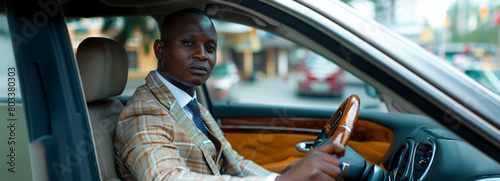 Confident African entrepreneur in the driver's seat of his luxury vehicle © Fernando Cortés