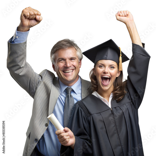 Proud Father Celebrating Daughter's Graduation Day with Cheers and Smile on Transparent Background