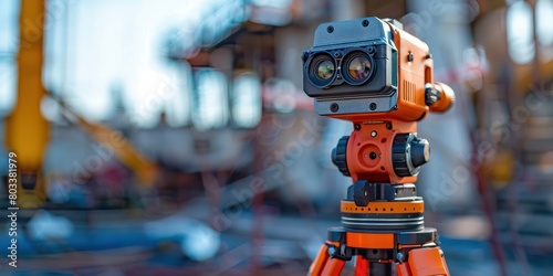 Detailed view of a laser scanning setup for high-resolution site mapping, close-up, equipment in sharp focus photo