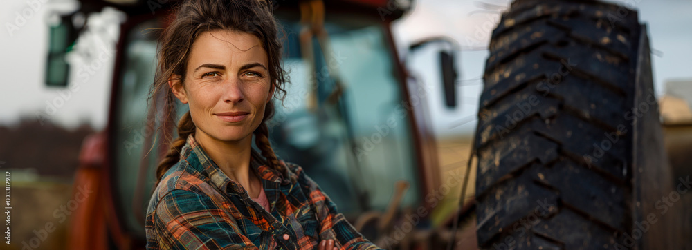 Bold and Assertive Woman Farmer Striking a Pose with Farm Machinery