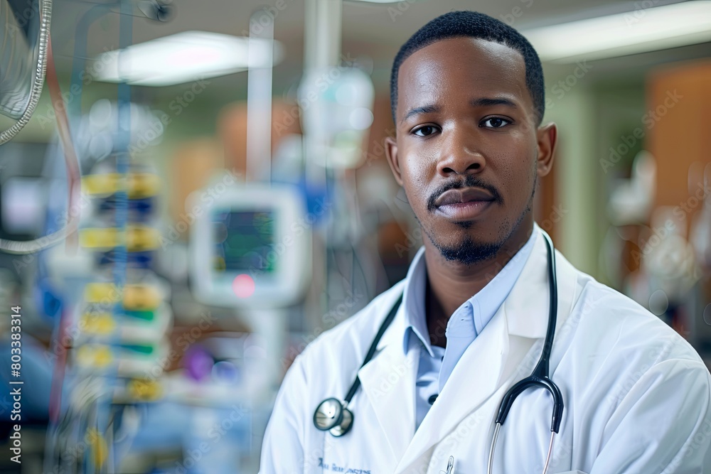 Portrait of a young male doctor in a hospital