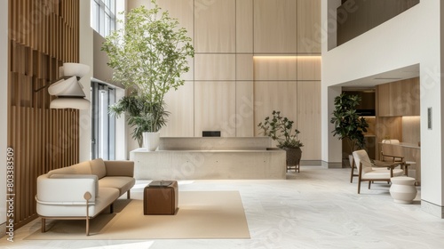 Minimalist Neutral-Toned Lobby with Natural Light