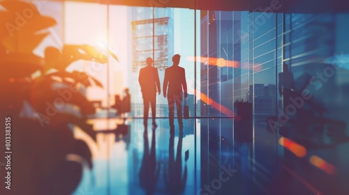 blurred background people in a glass office concept business center generative ai hyper realistic  photo