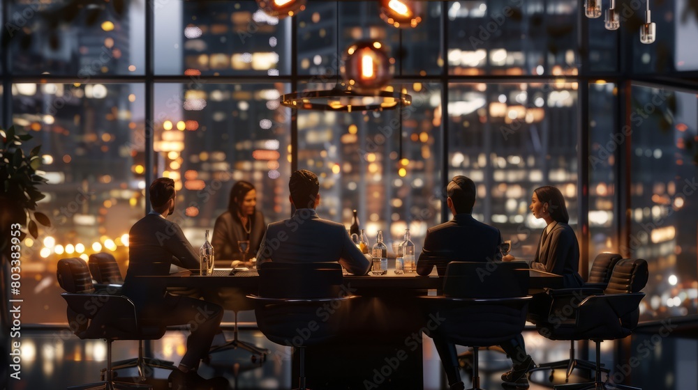 Colleagues sit at the table and have a discussion in the office. Team at a meeting in the boardroom. Generative AI hyper realistic 