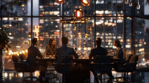 Colleagues sit at the table and have a discussion in the office. Team at a meeting in the boardroom. Generative AI hyper realistic 