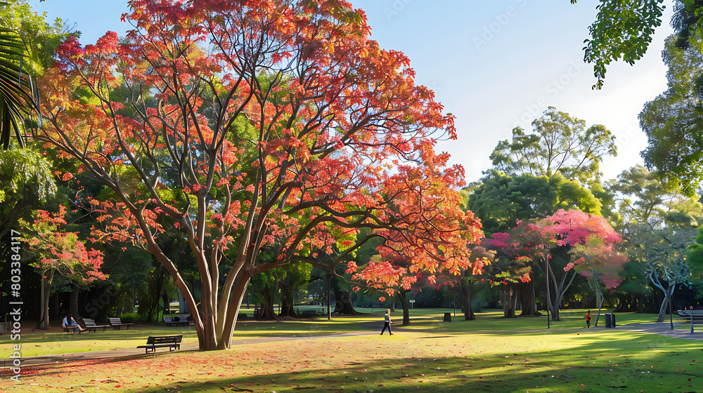Naklejka premium Springtime Splendor: A Park Adorned in Pink