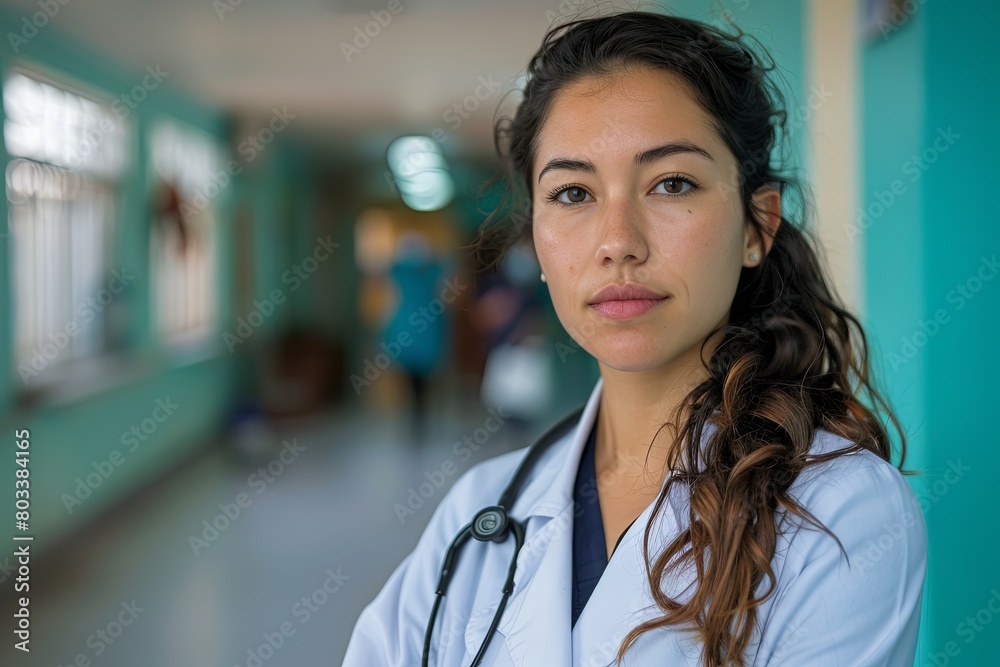 Fototapeta premium Portrait of a young female doctor in a hospital