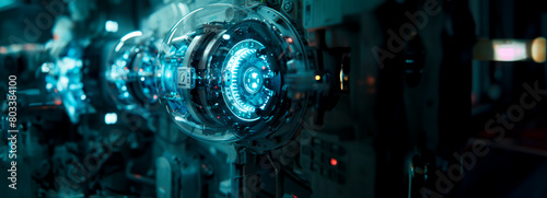 Futuristic Cyber Trio: Translucent Blue AI Machines in Cinematic Studio Setting