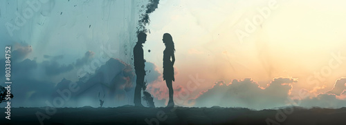 Broken Vows: Silhouetted Couple in Marriage Turmoil, Facing Away in Divided Love