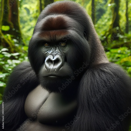 Gorila preciosa imagen posando en plena naturaleza. photo