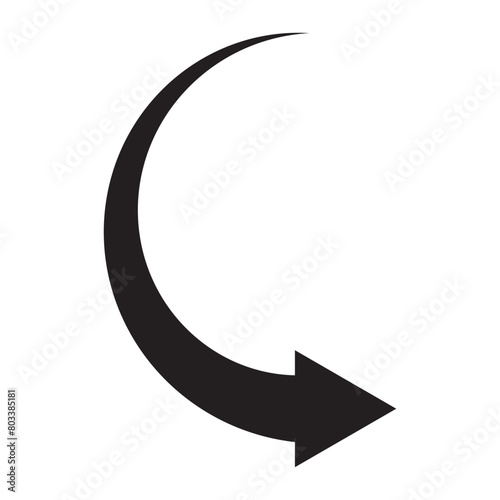 Sharp curved arrow icon, vector. Black rounded arrow silhouette. Direction arrow symbol. Arrow icon design for web site app, design, logo. Curved arrow sign. Vector illustration. photo