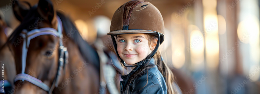 Smiling equestrian capturing the moment in a horseback riding lesson with helmet on