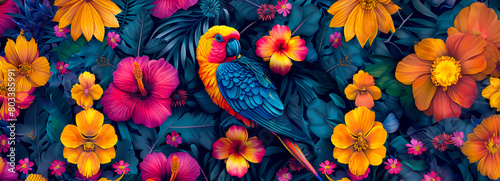 Lush Jungle Paradise: Exotic Wildlife and Floral Seamless Design Bursting with Vibrant Colors