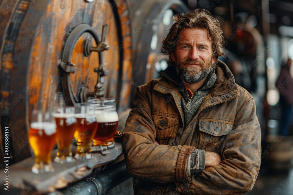 Obraz premium Drinking beer in the vintage pub, AI generated