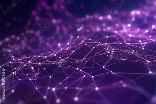 Violet purple abstract background with a network grid, particles connected and bokeh. Sci-fi digital technology with line connect network and data graphic IT background © Galina_R