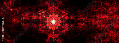 Endless Replicating Red Geometric Design: Intricate Mandelbrot Fractal Pattern Against Dark Background photo