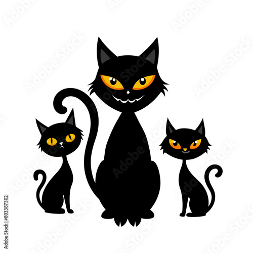 Black cats silhouettes set for halloween and other.