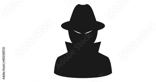 Undercover agent suspiciously screws up his eyes, private detective or spy icon in hat and coat, transparent background footage