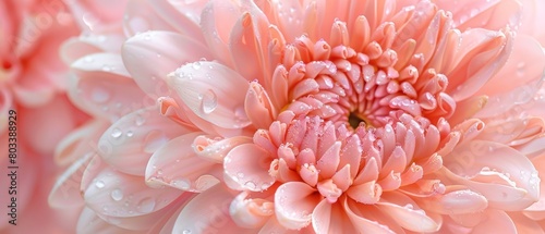   A tight shot of a pink bloom  adorned with pearls of water on its petals and at its core
