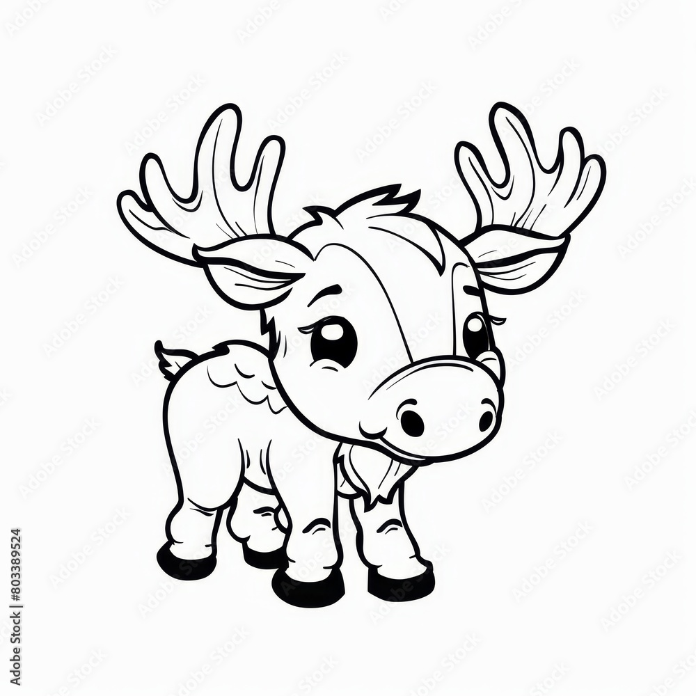 A cartoon moose with antlers on its head..A black-and-white image of a moose with antlers on its head A cartoon moose with antlers on its head..A black-and-white image of a moose with antlers on its head