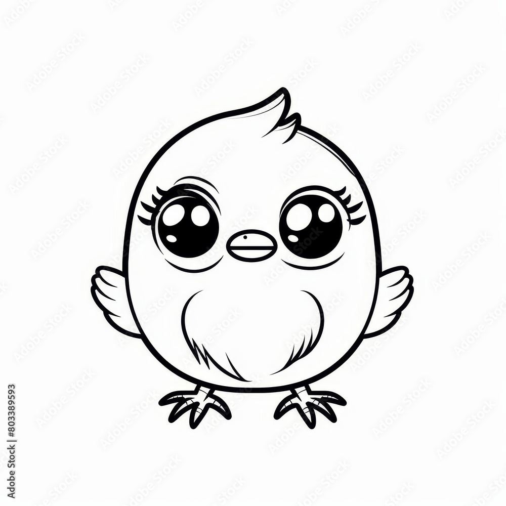 A monochrome depiction of a small bird with oversized, melancholic eyes A monochrome depiction of a small bird with oversized, melancholic eyes