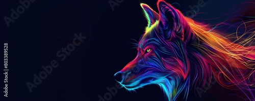 Colorful digital artwork of a neon-lit wolf with an abstract, glowing design