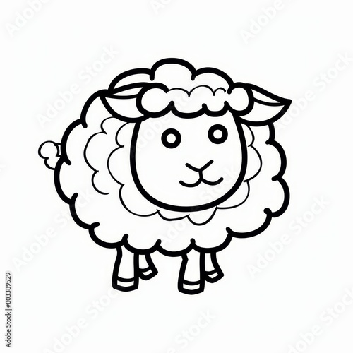 A black-and-white drawing of a sheep's head with a black outline depicting its facial features