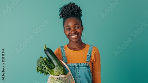 Woman with Fresh Green Vegetables photo