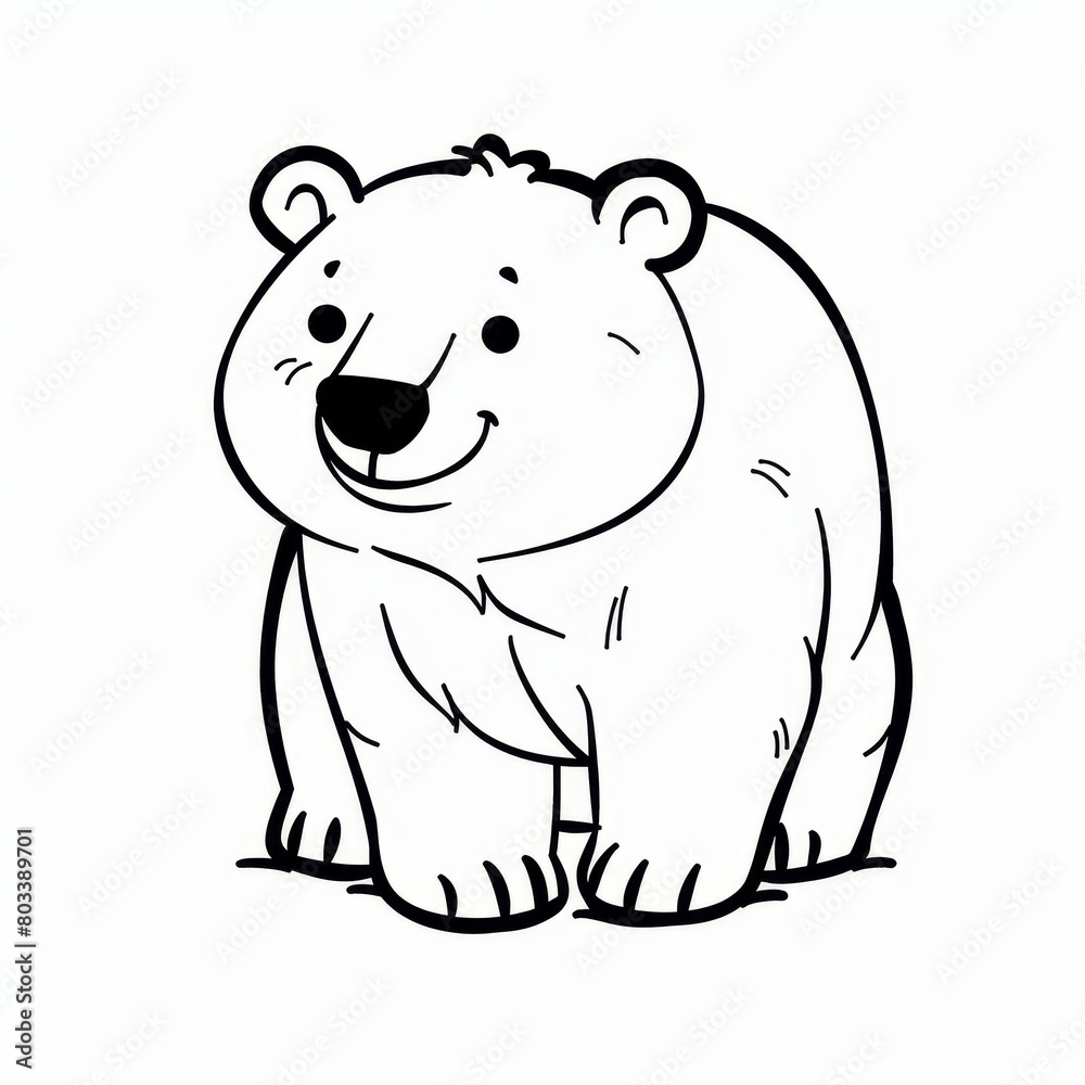 A black-and-white drawing of a bear smiling, set against a white backdrop A black-and-white drawing of a bear smiling, set against a white backdrop