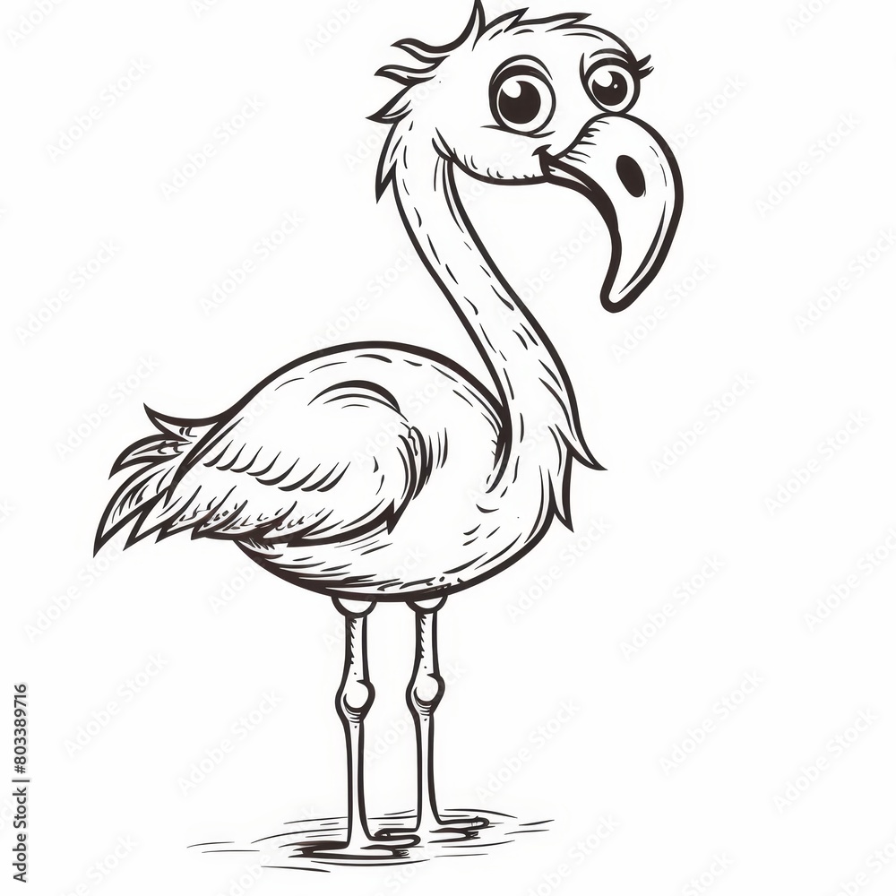 Obraz premium A flamingo in monochrome, head turned aside, eyes expressive and open